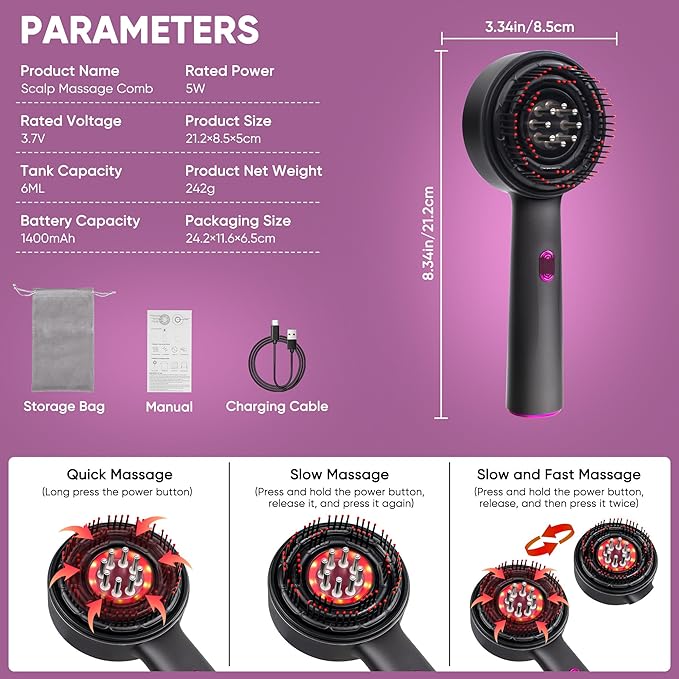 Forubar Scalp Rosemary Oil Massaging Brush - Red Light Therapy for Hair IPX7 Waterproof, Portable Oil Applicator